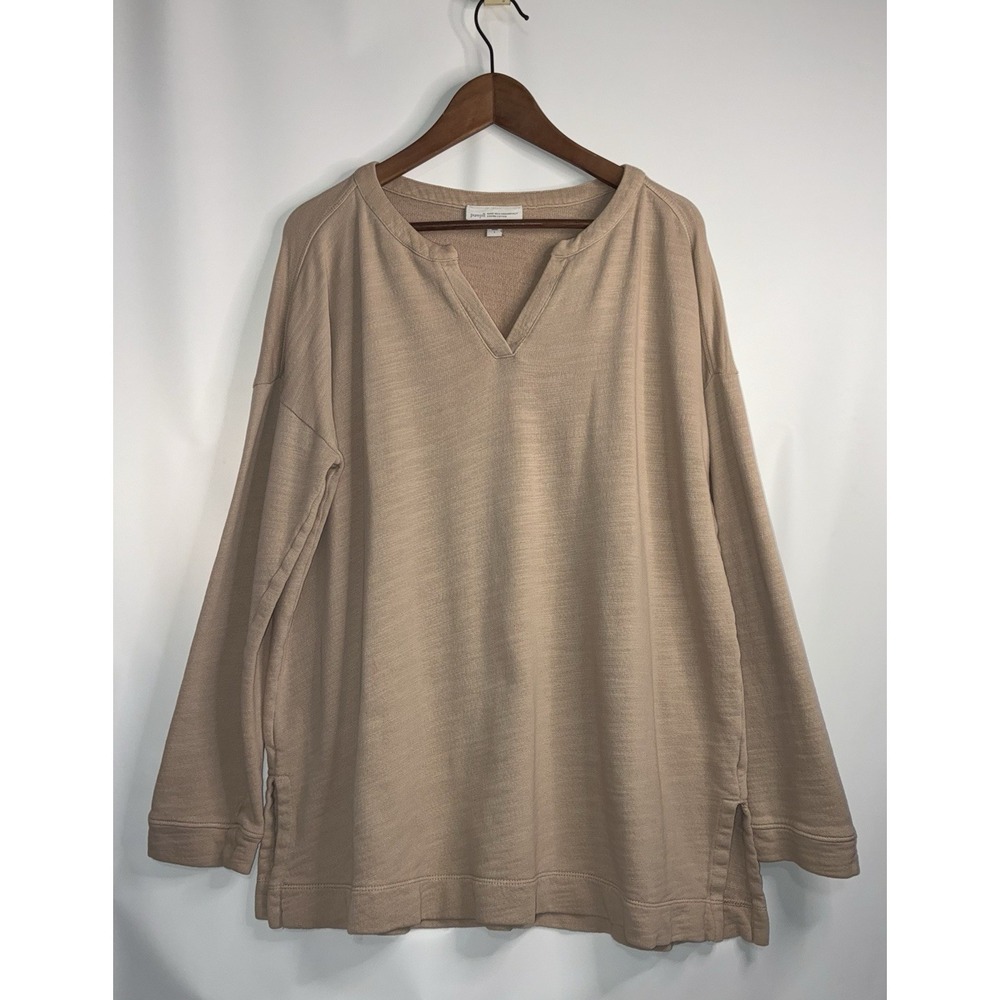 Pure Jill Sweater Size Large Peach Tan Organic Cotton Long Sleeve Split Neck Top